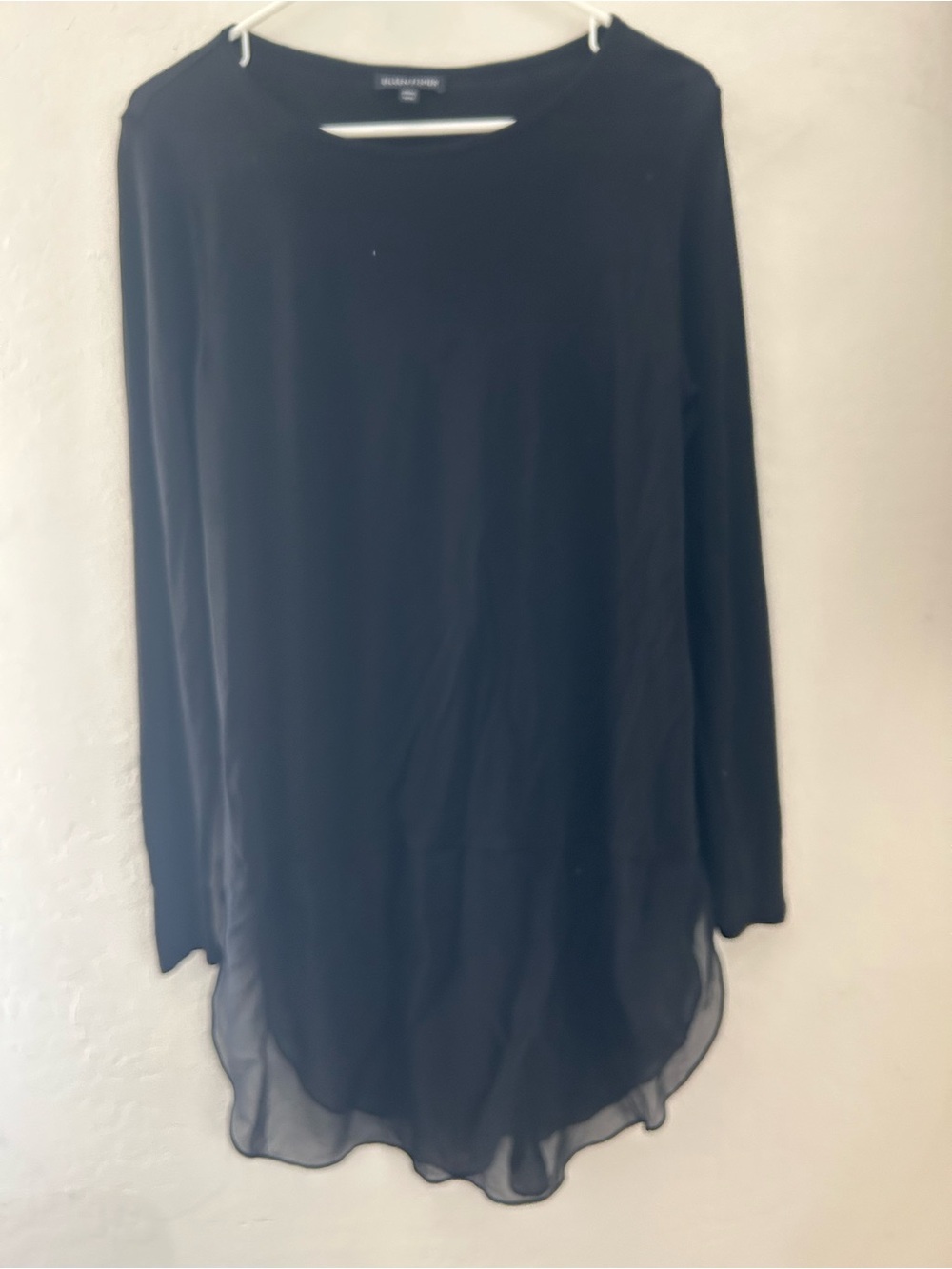 Eileen Fisher Black Long-Sleeve Sheer Hem Top